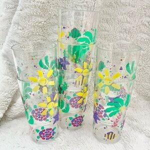 Vintage 80s 90s Tropical Pattern Colorful Plastic Cups Set Collectibles